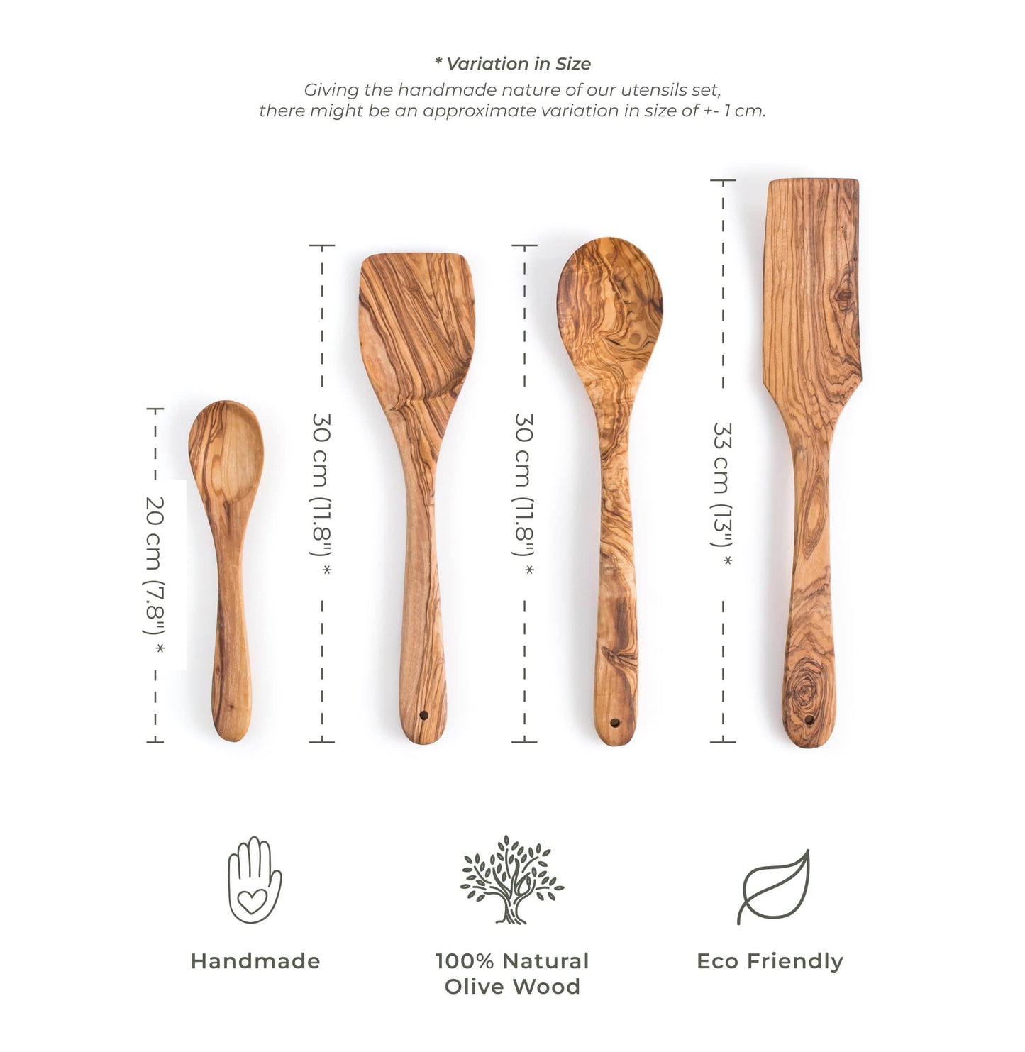 Darido Olive Wood Cooking Utensils Set of 3 with Extra Small Spoon - Darido