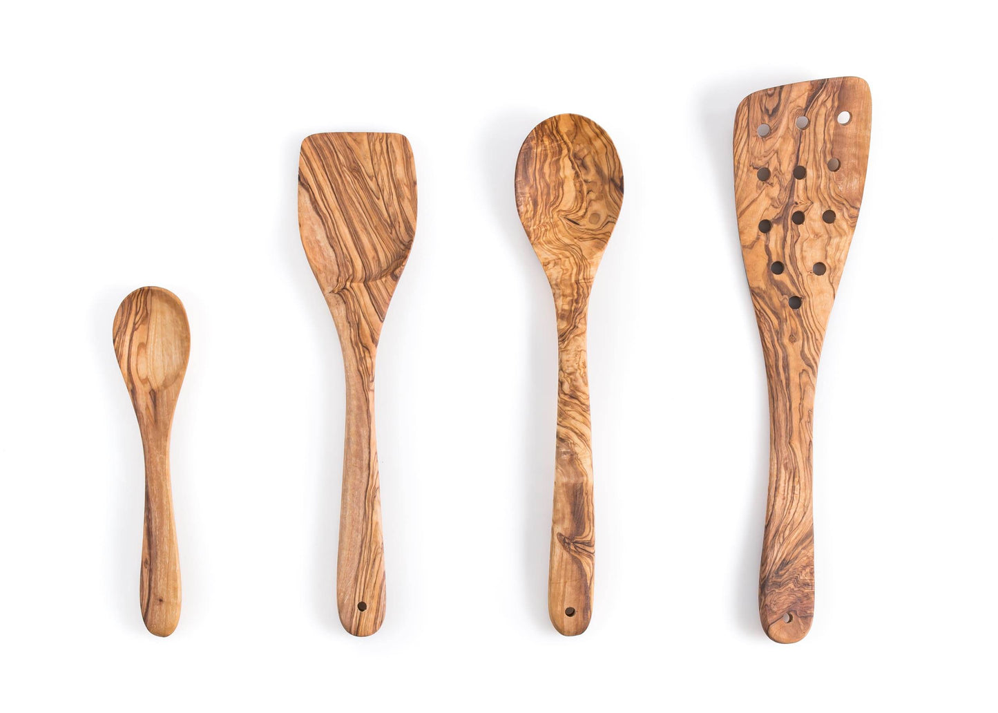 Olive Wood Cooking Spoons Set of 3 with Extra Small Spoons - Darido