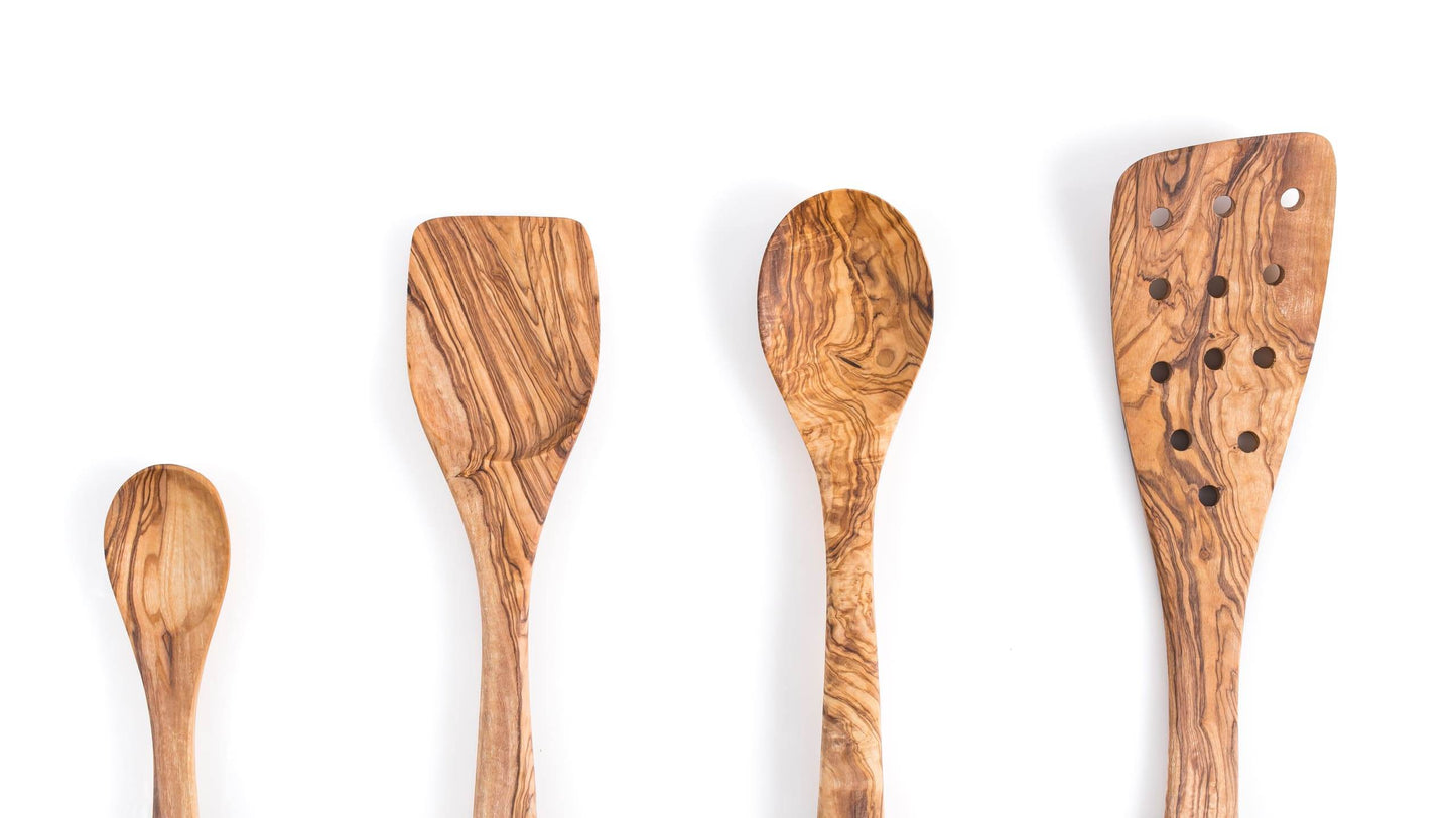 Olive Wood Cooking Spoons Set of 3 with Extra Small Spoons - Darido