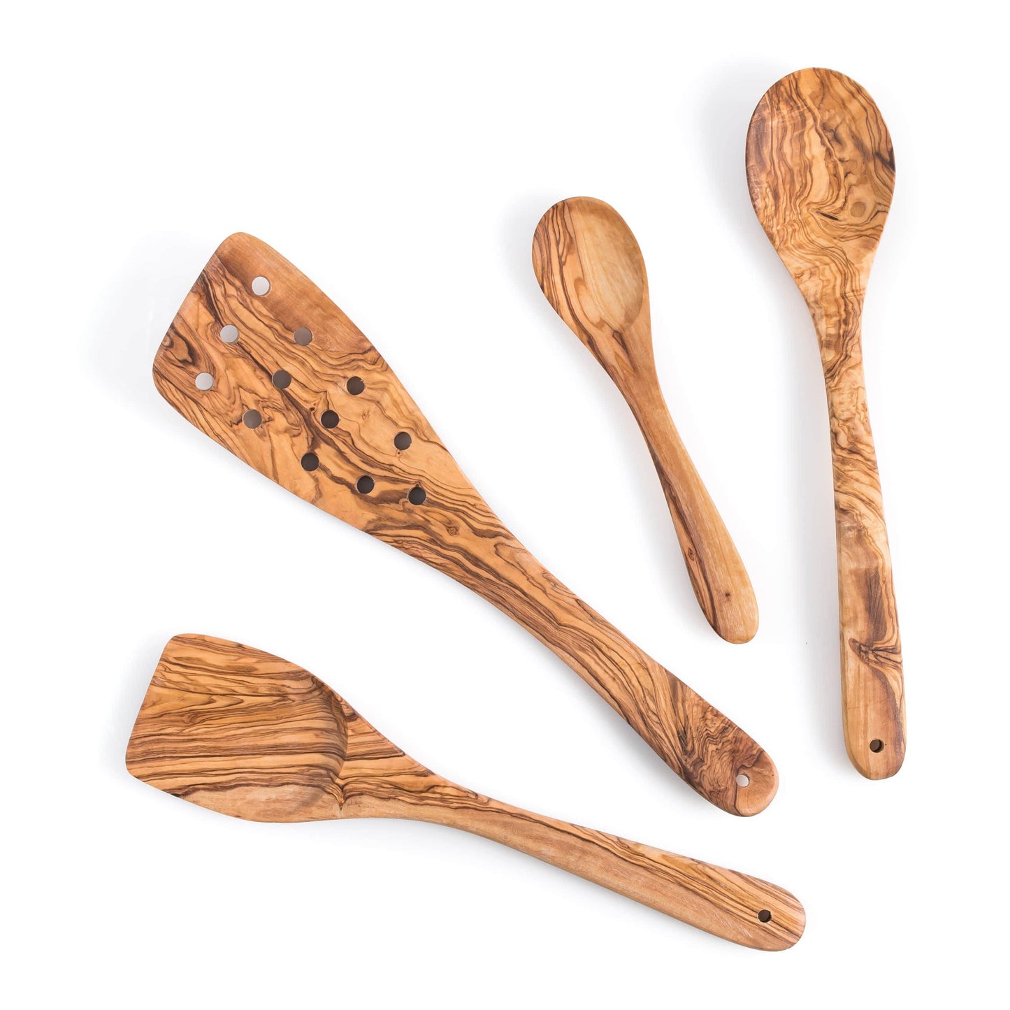 Olive Wood Cooking Spoons Set of 3 with Extra Small Spoons - Darido