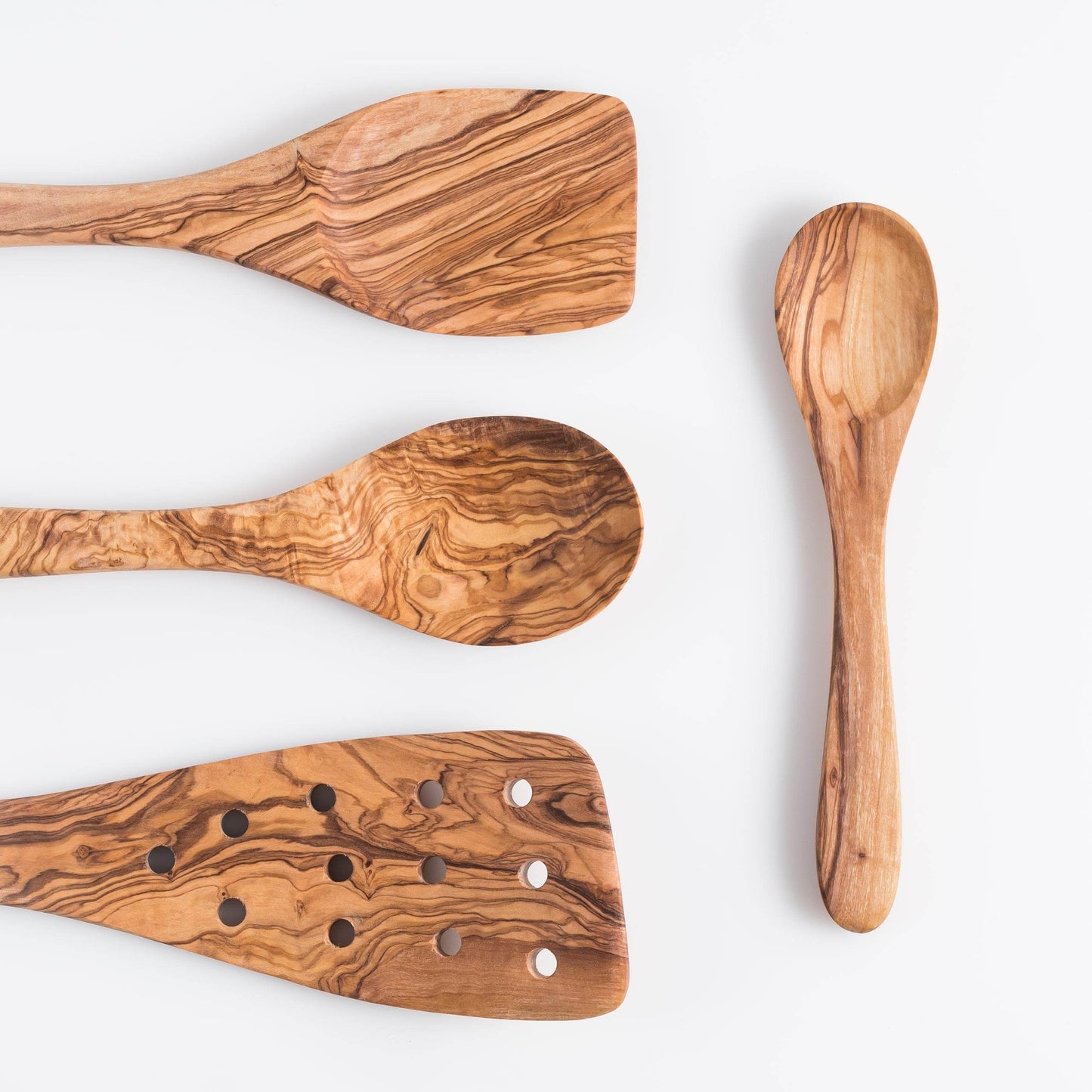 Olive Wood Cooking Spoons Set of 3 with Extra Small Spoons - Darido