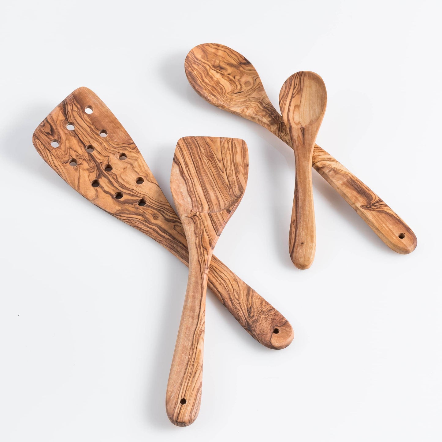 Olive Wood Cooking Spoons Set of 3 with Extra Small Spoons - Darido