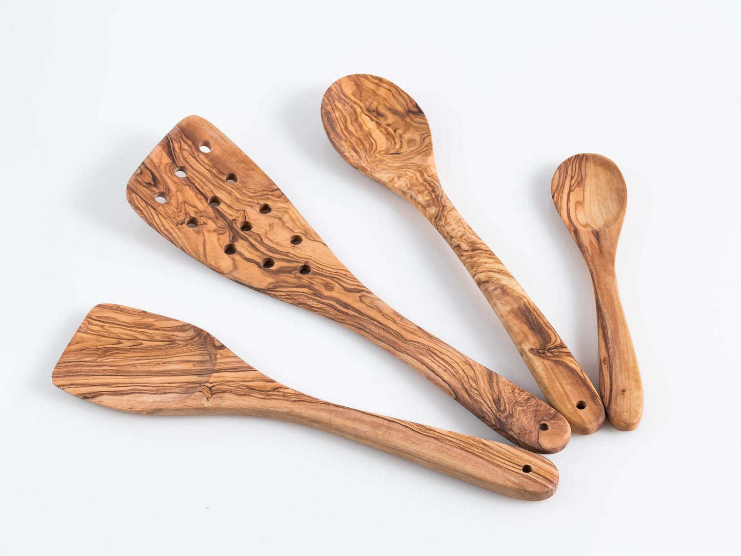 Olive Wood Cooking Spoons Set of 3 with Extra Small Spoons - Darido