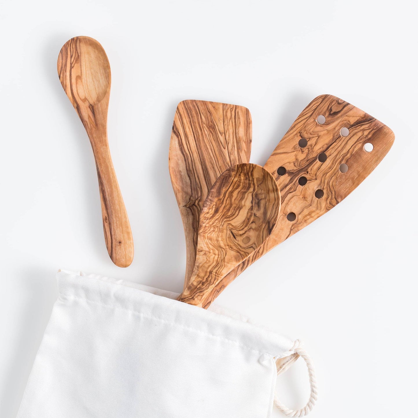 Olive Wood Cooking Spoons Set of 3 with Extra Small Spoons - Darido