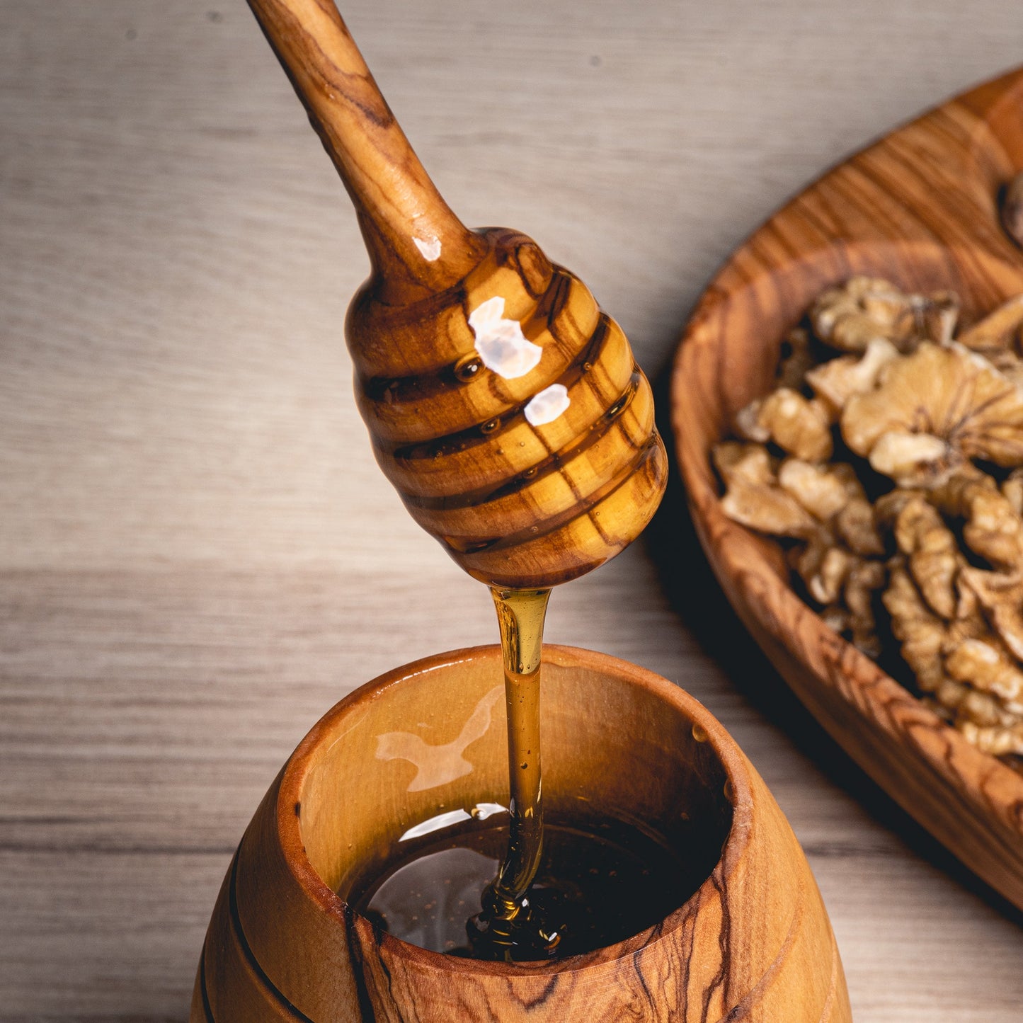 3-Piece Olive Wood Kitchen Utensil Set – Spoon, Ladle & Spatula + Free Honey Spoon