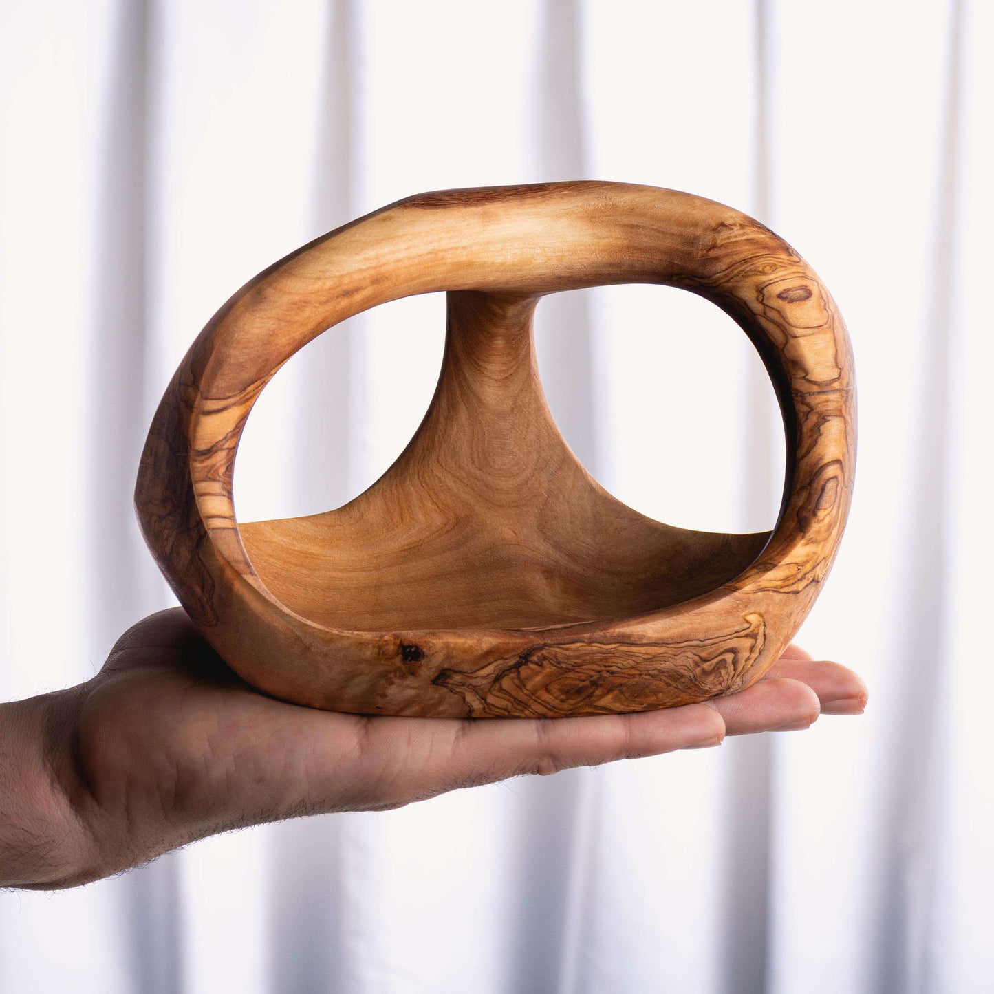 Darido Rustic Olive Wood Small Fruit Basket With Three Handle - Darido