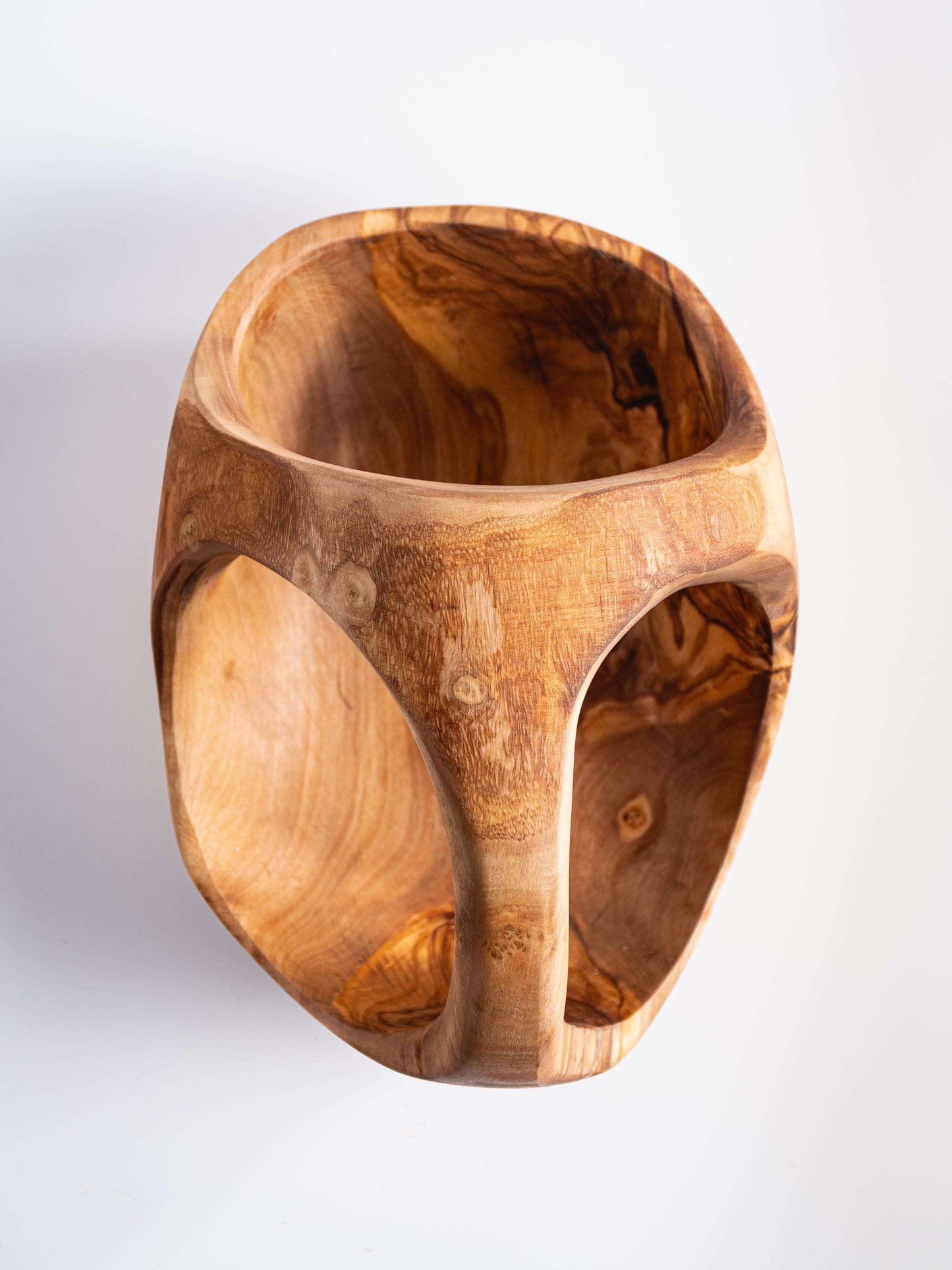 Darido Rustic Olive Wood Small Fruit Basket With Three Handle - Darido