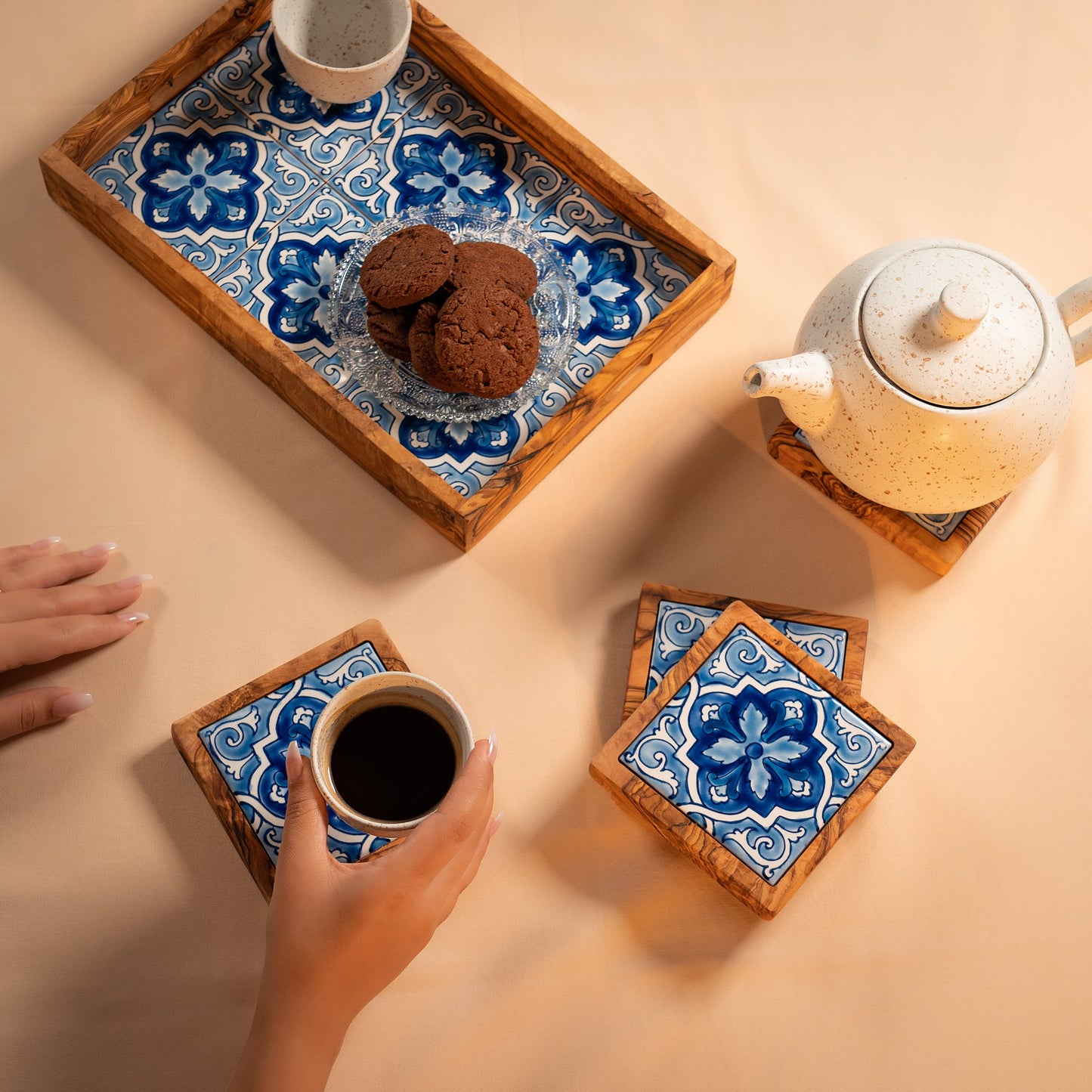 Olive Wood and Ceramic Set