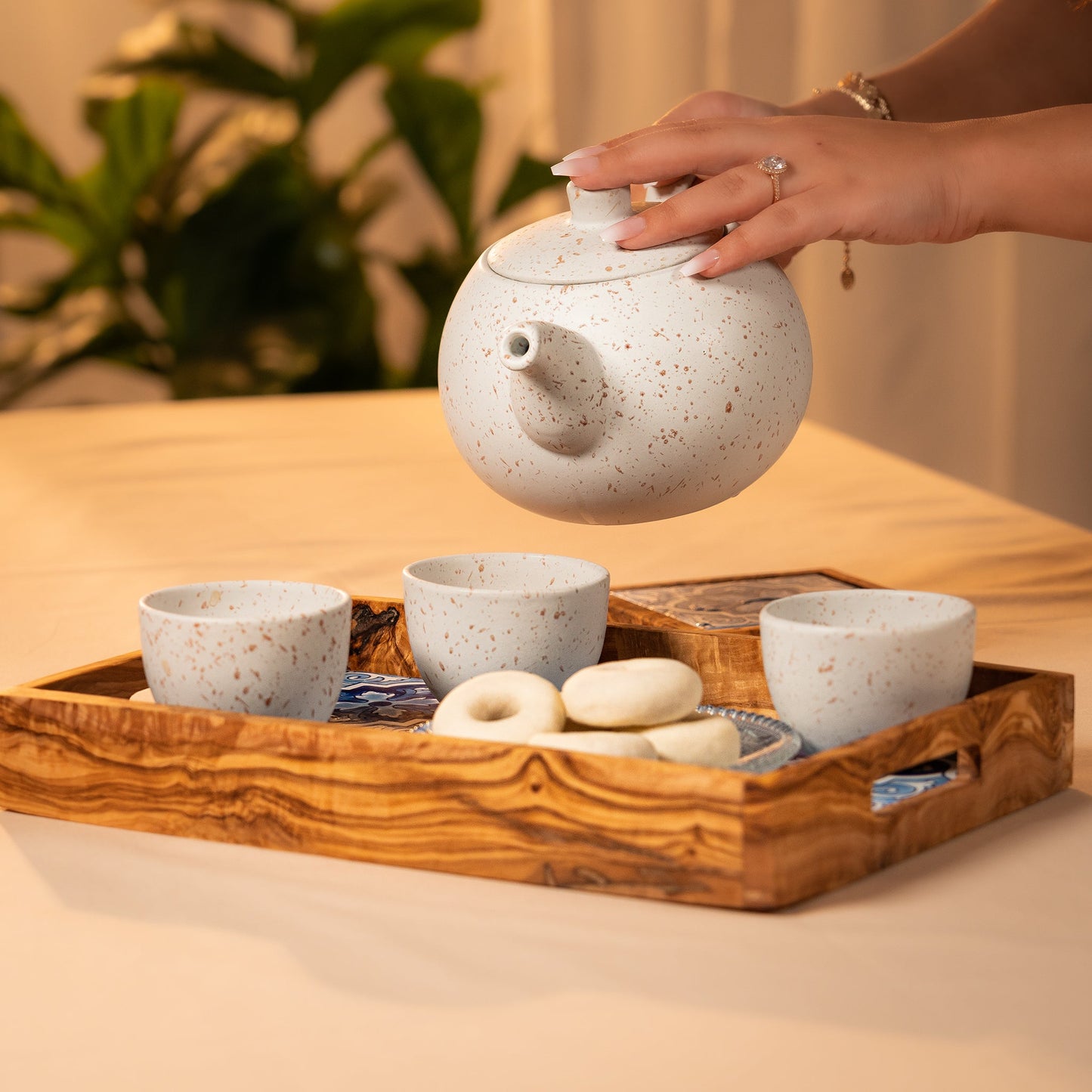 Olive Wood and Ceramic Set