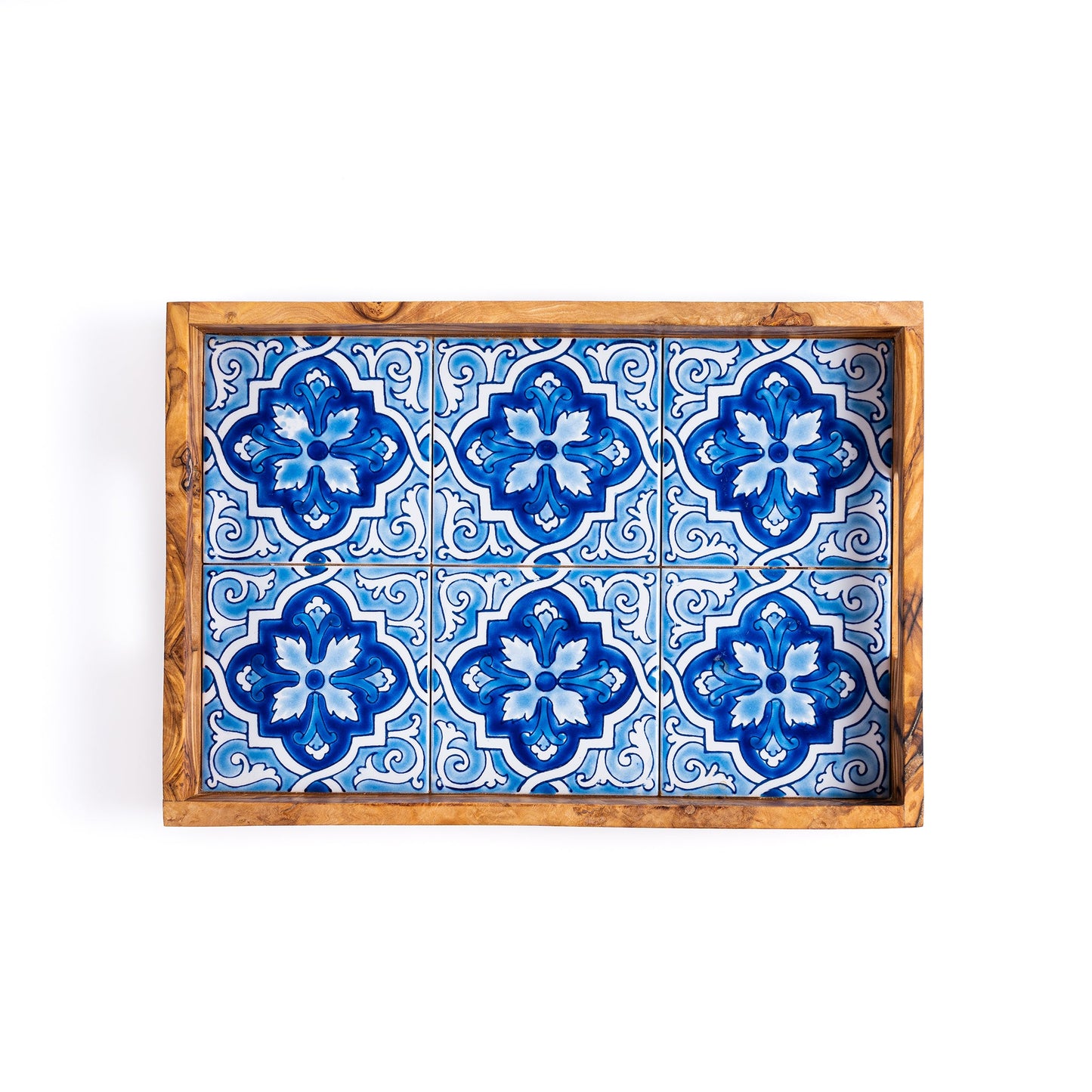 6-Piece Olive Wood and Ceramic Serving Tray