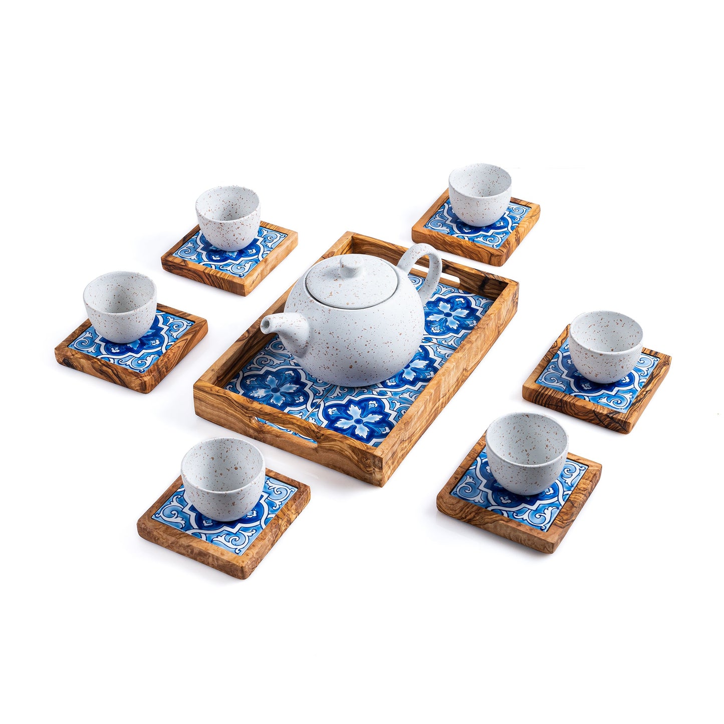 Olive Wood and Ceramic Set