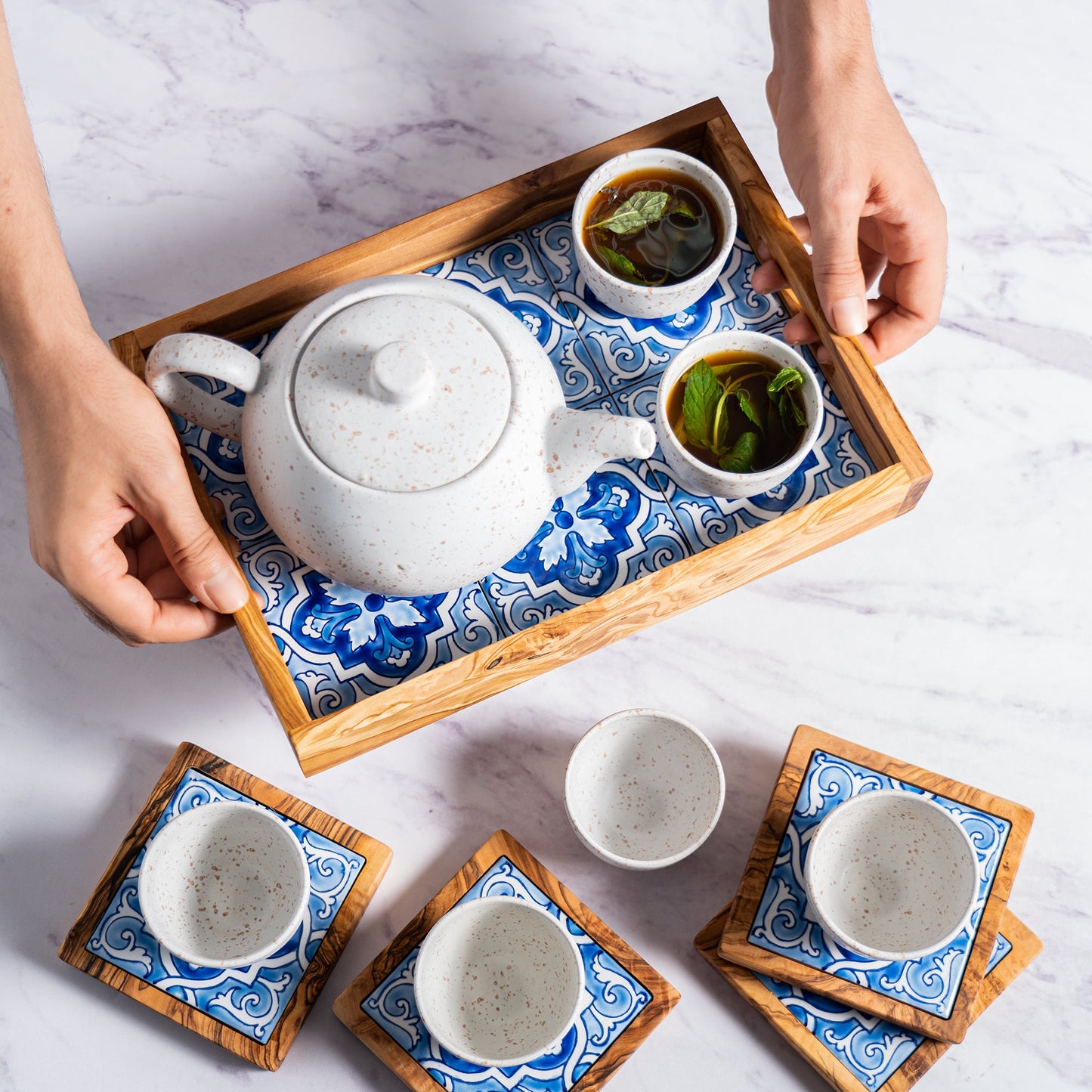 Olive Wood and Ceramic Set