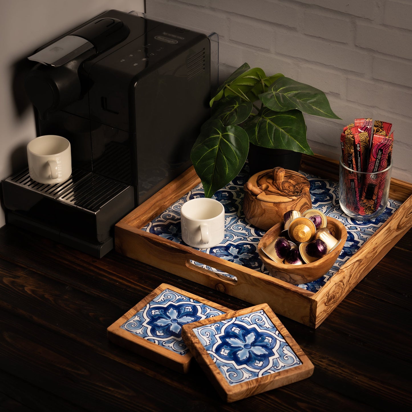 Olive Wood and Ceramic Set