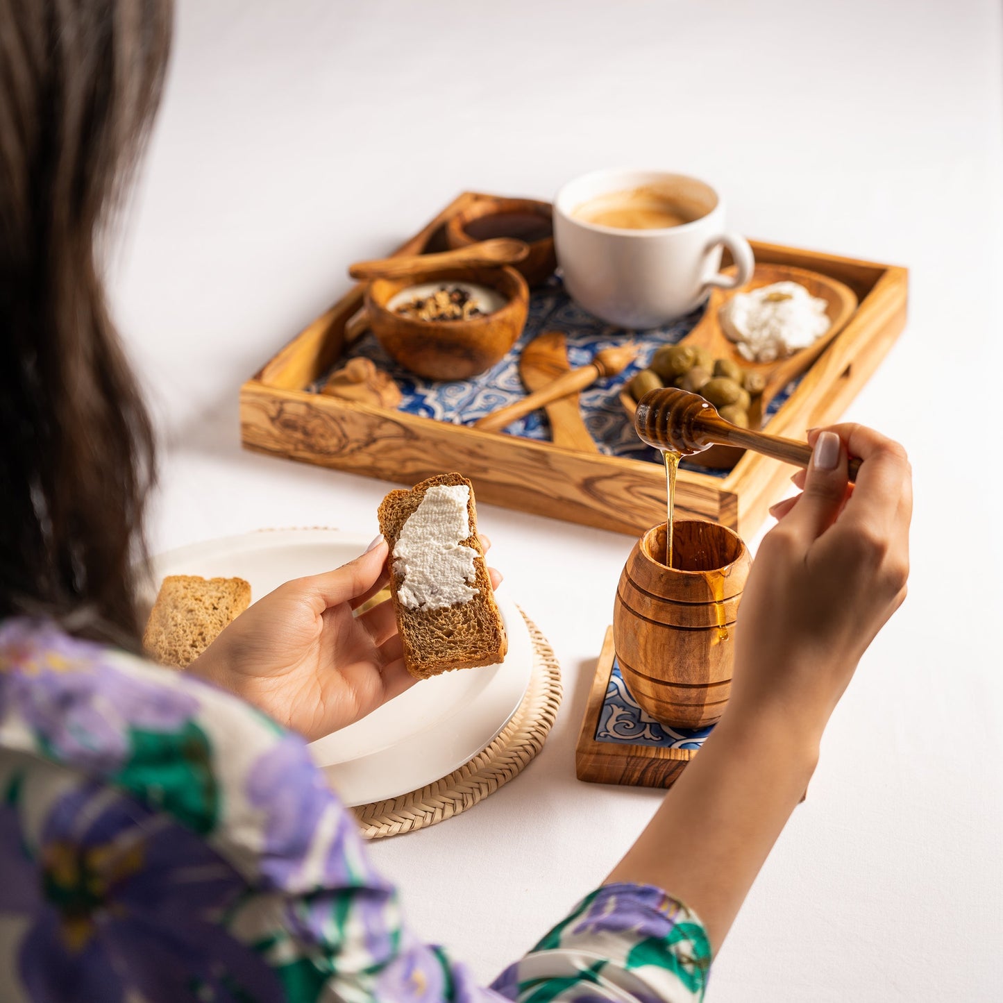 Olive Wood and Ceramic Set