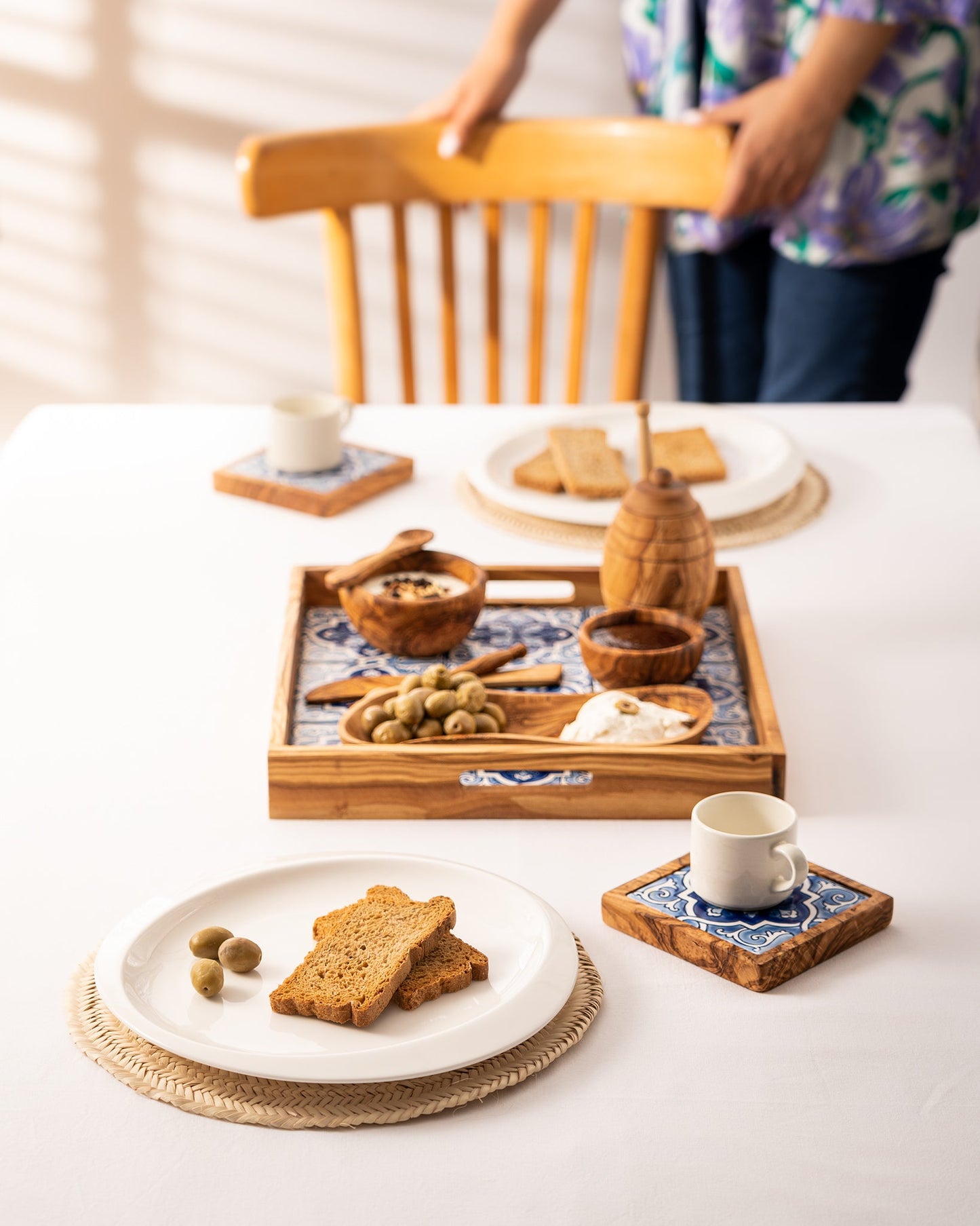 Olive Wood and Ceramic Set