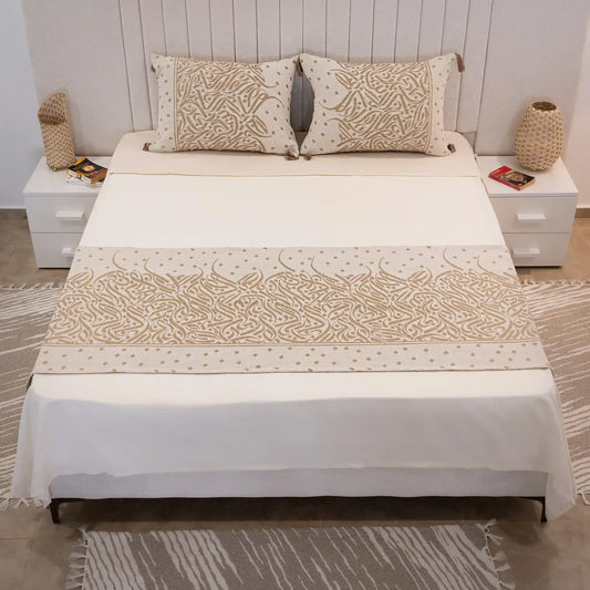 Luxurious Calligraphy Bed Runner Set with 2 Cushion Covers - High quality
