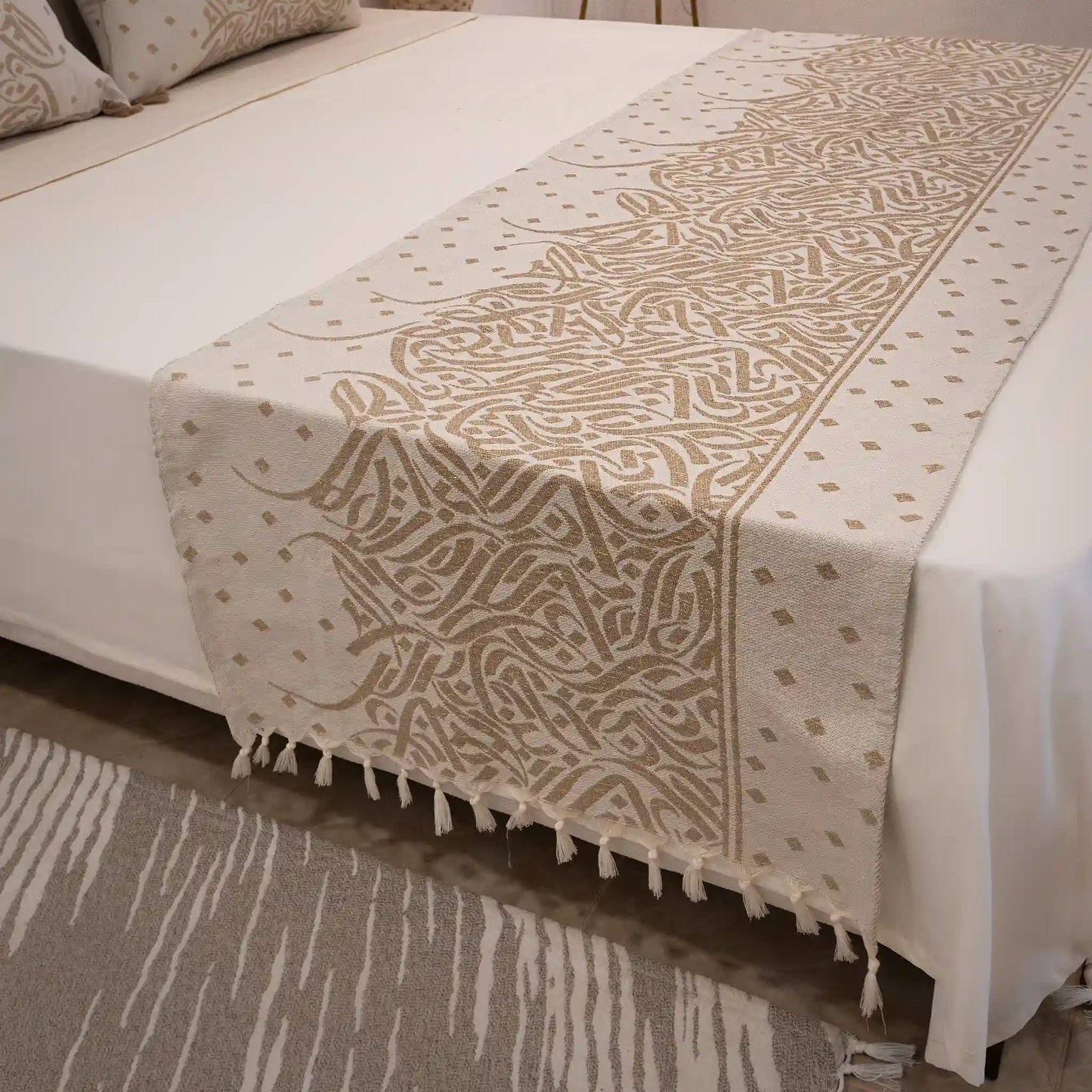 Luxurious Calligraphy Bed Runner Set with 2 Cushion Covers - High quality