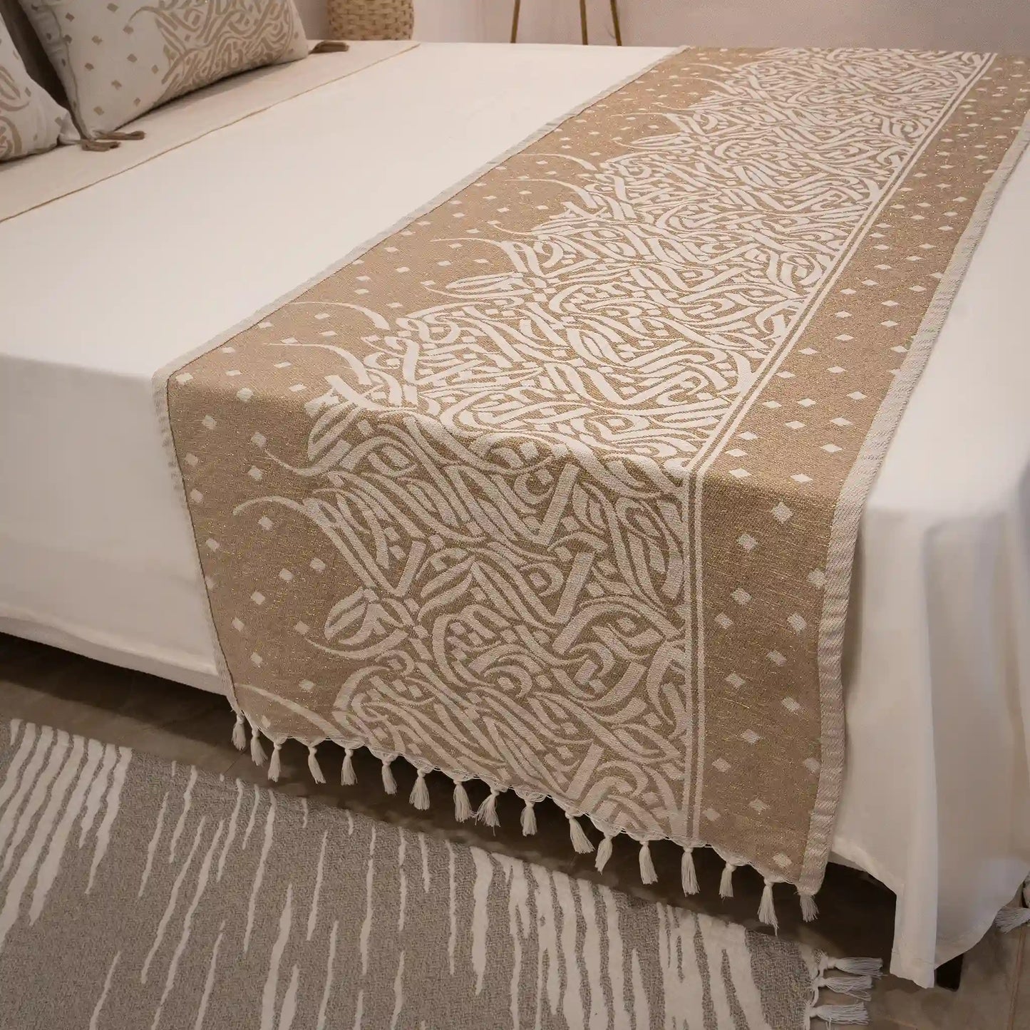 Luxurious Calligraphy Bed Runner Set with 2 Cushion Covers - High quality