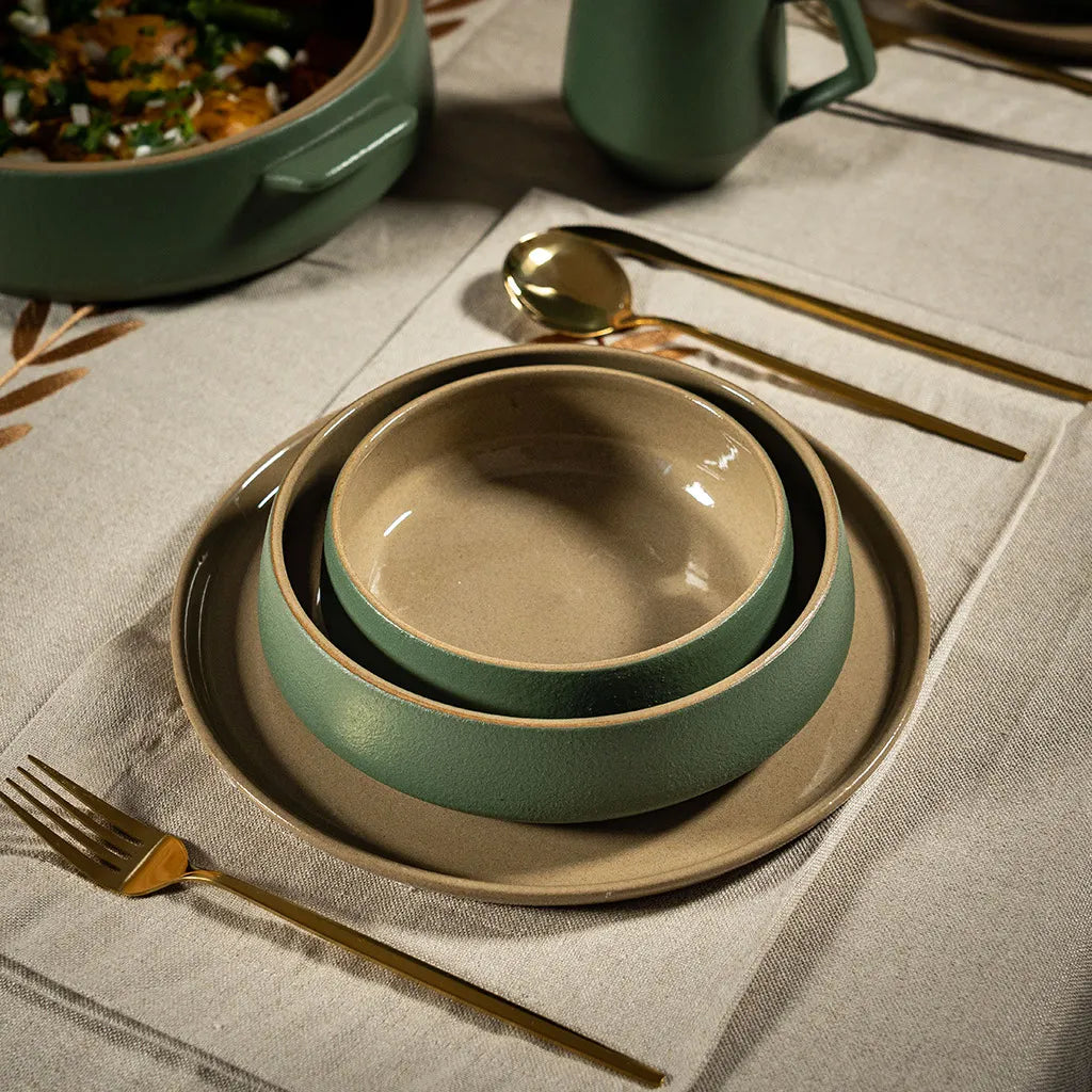Handmade Stoneware Jade Table Set – Elegant Artisan Ceramic Dinnerware