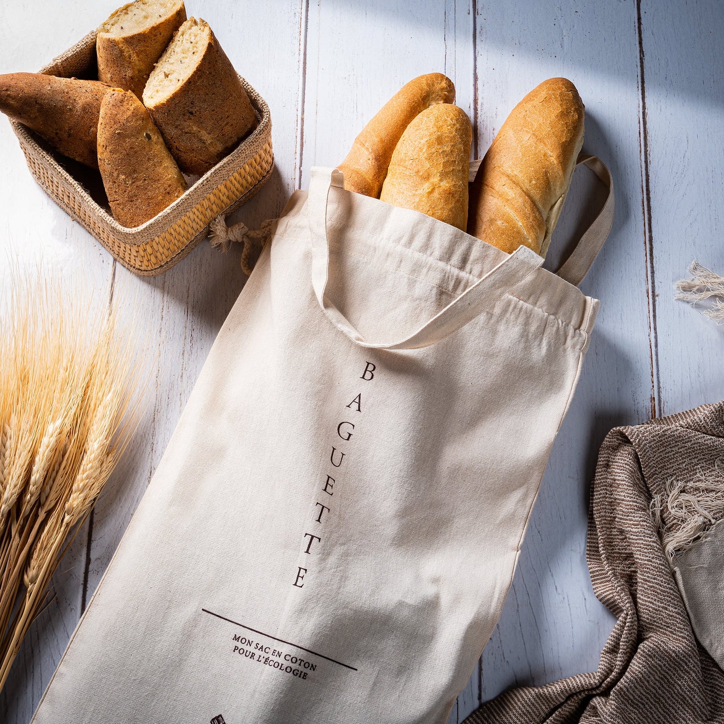 Bakery Pack: 2 Baguette Bags + Bread Basket
