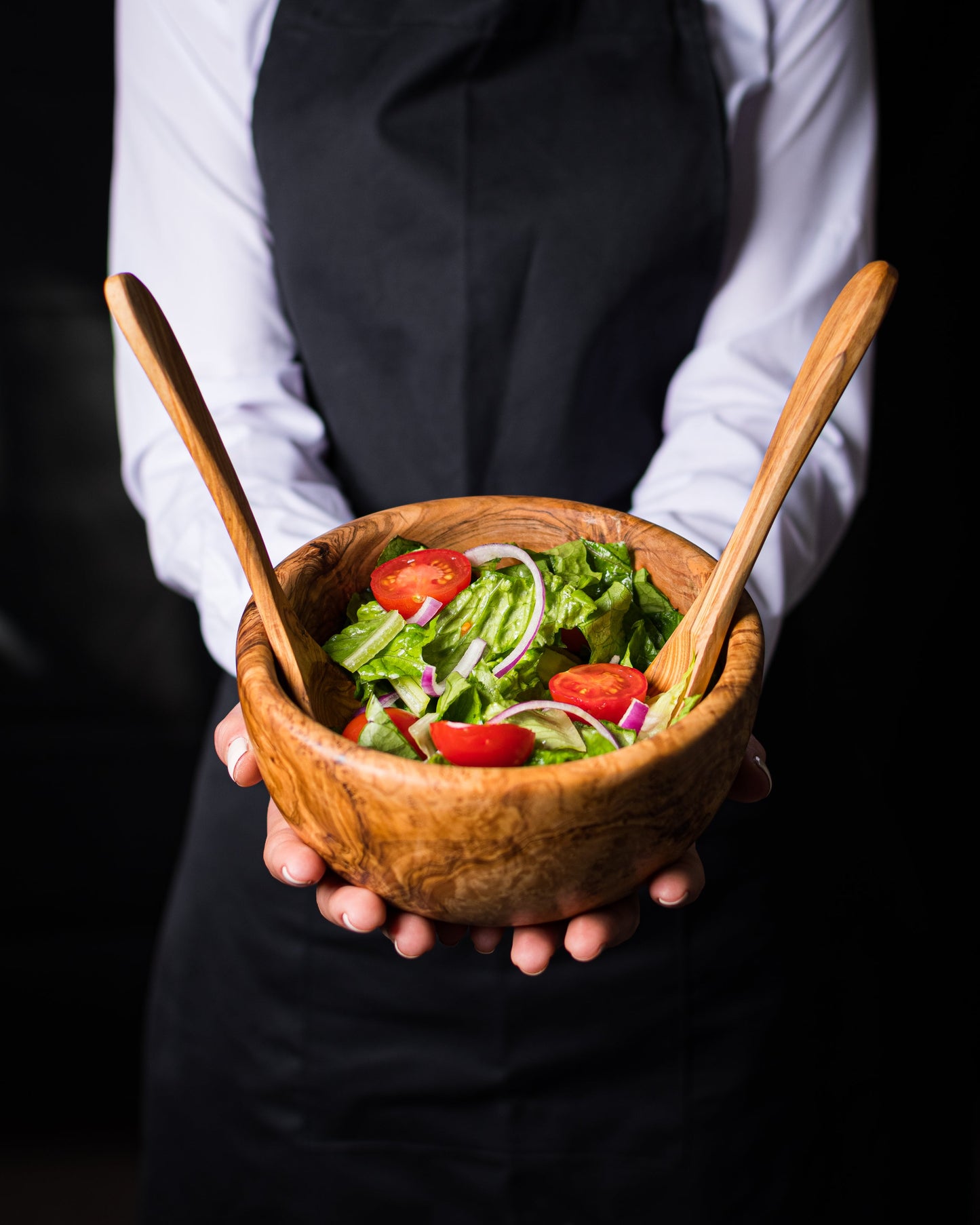 Round Salad Bowl 18x14 cm with Utensils