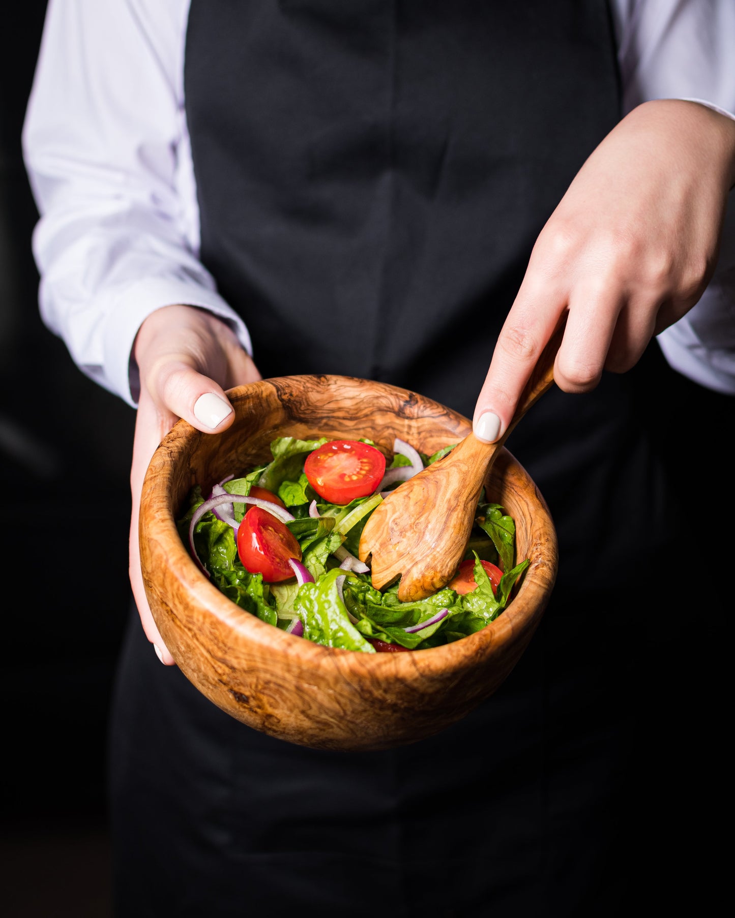 Round Salad Bowl 18x14 cm with Utensils