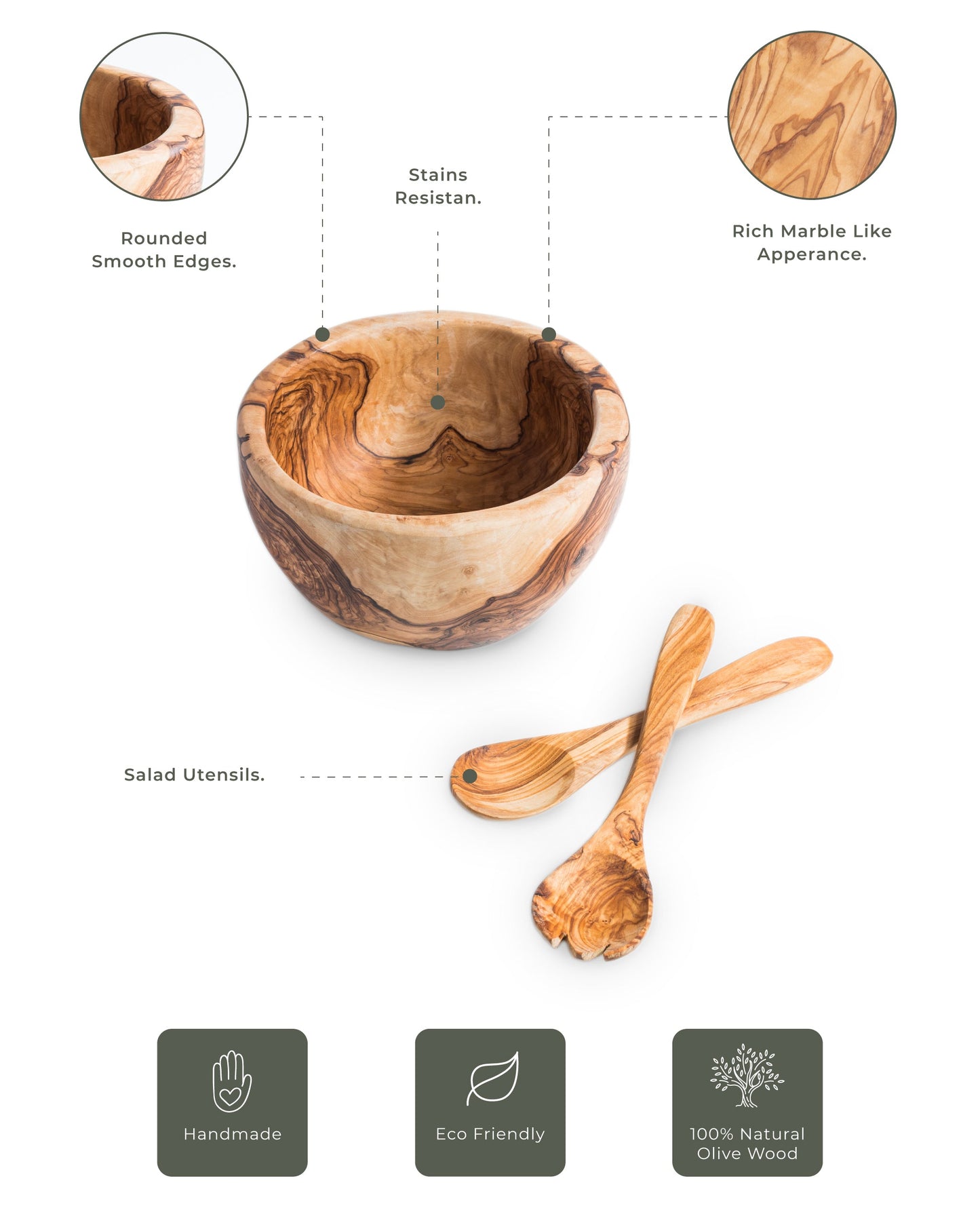 Round Salad Bowl 18x14 cm with Utensils