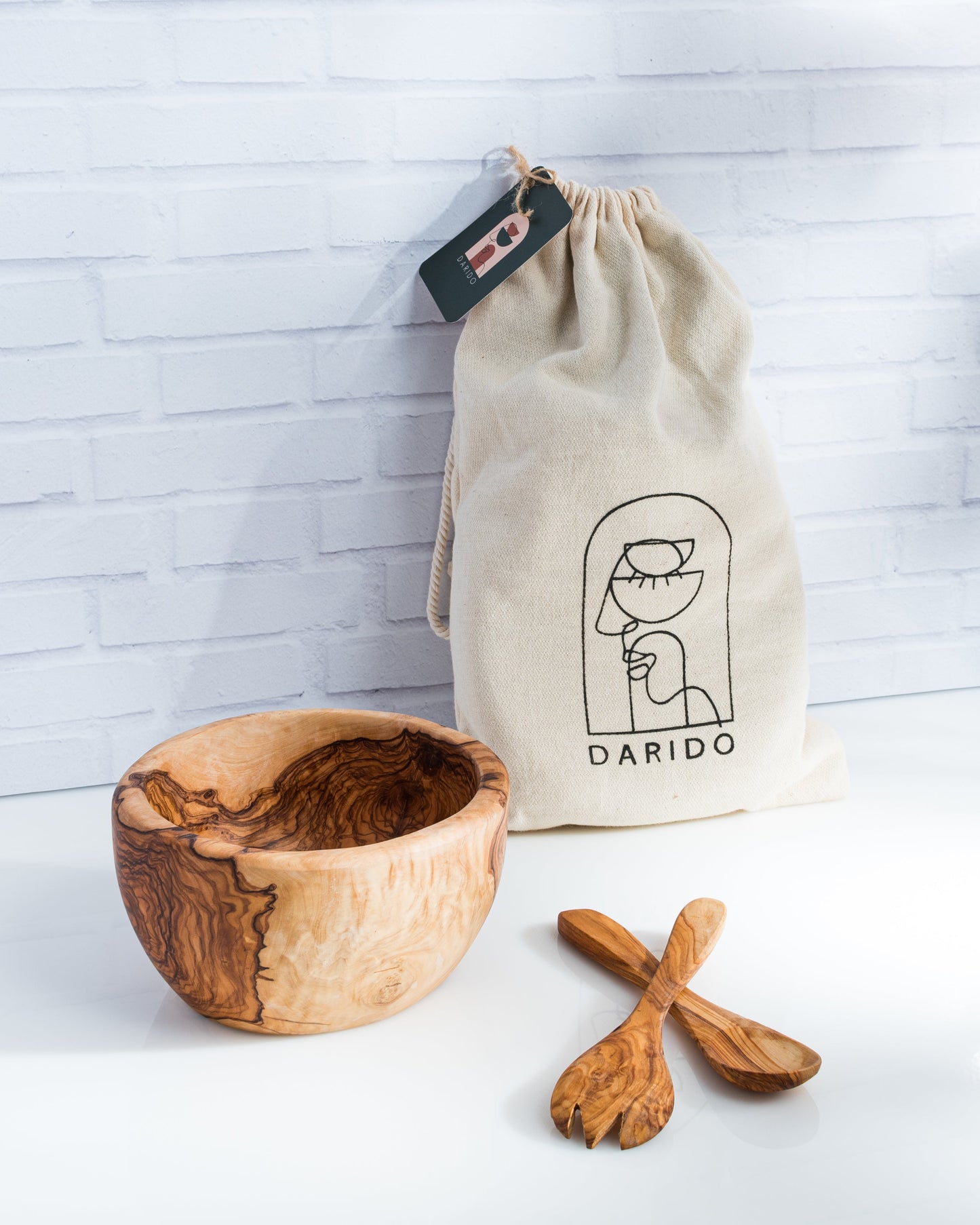 Round Salad Bowl 18x14 cm with Utensils