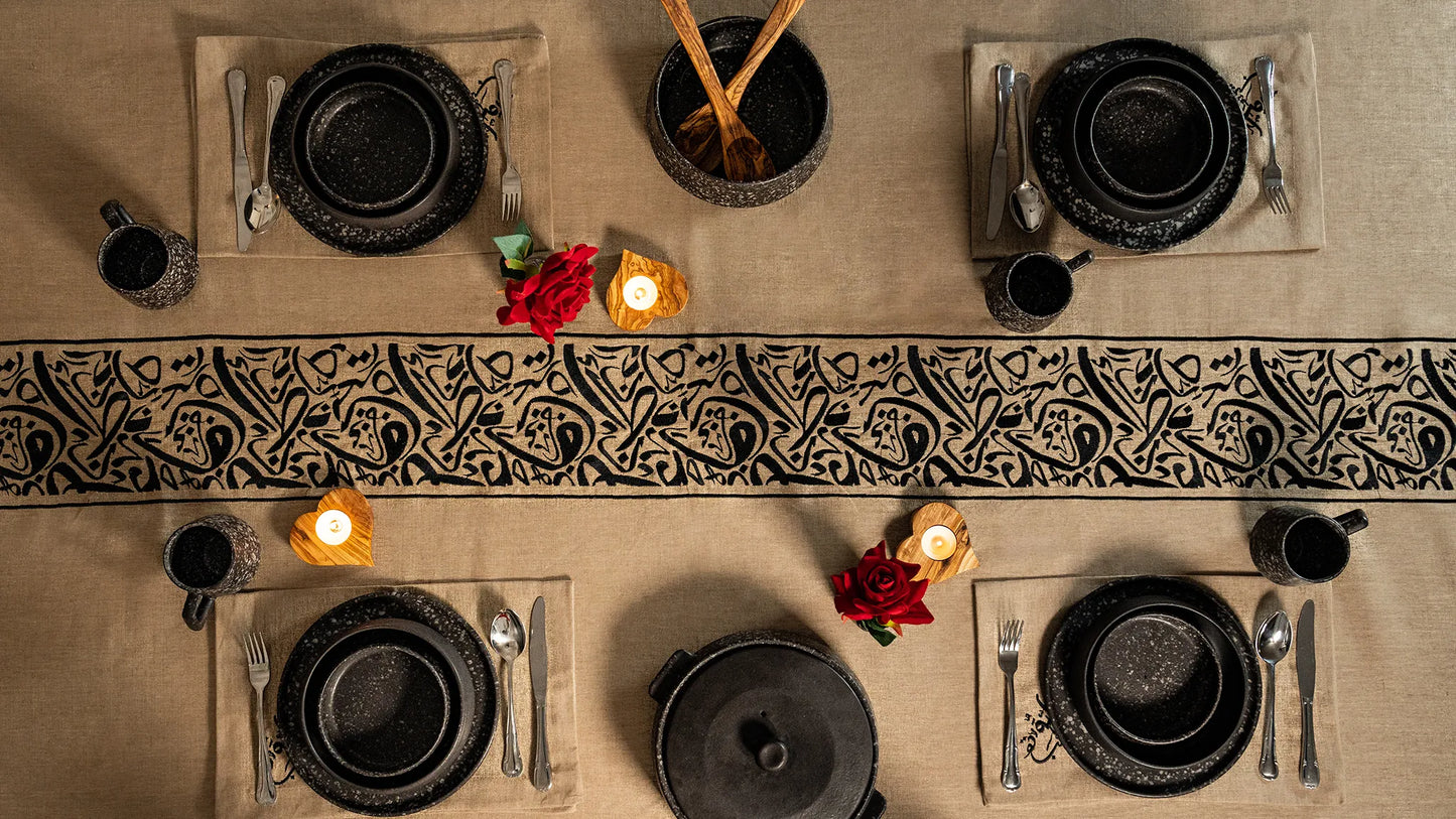 Luxurious Calligraphic Tablecloth – Elegance for Every Gathering