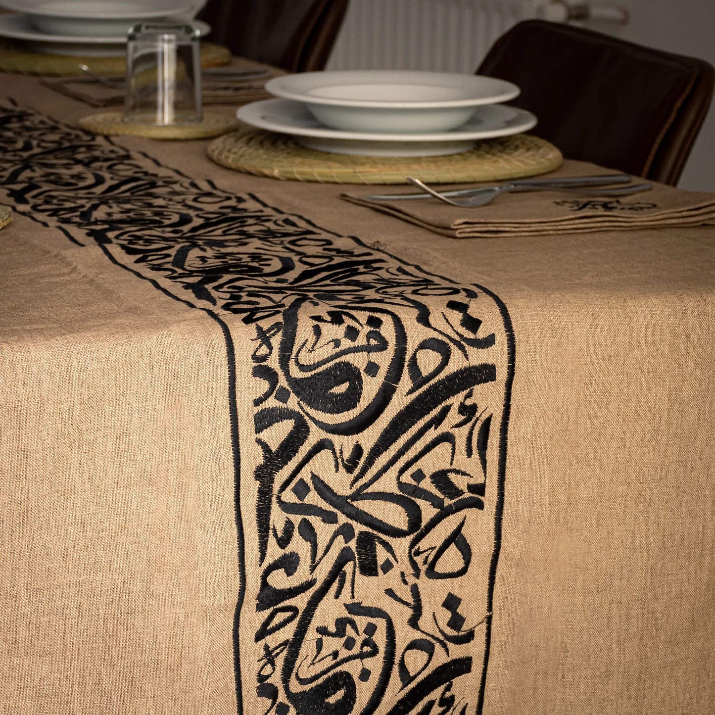 Luxurious Calligraphic Tablecloth – Elegance for Every Gathering