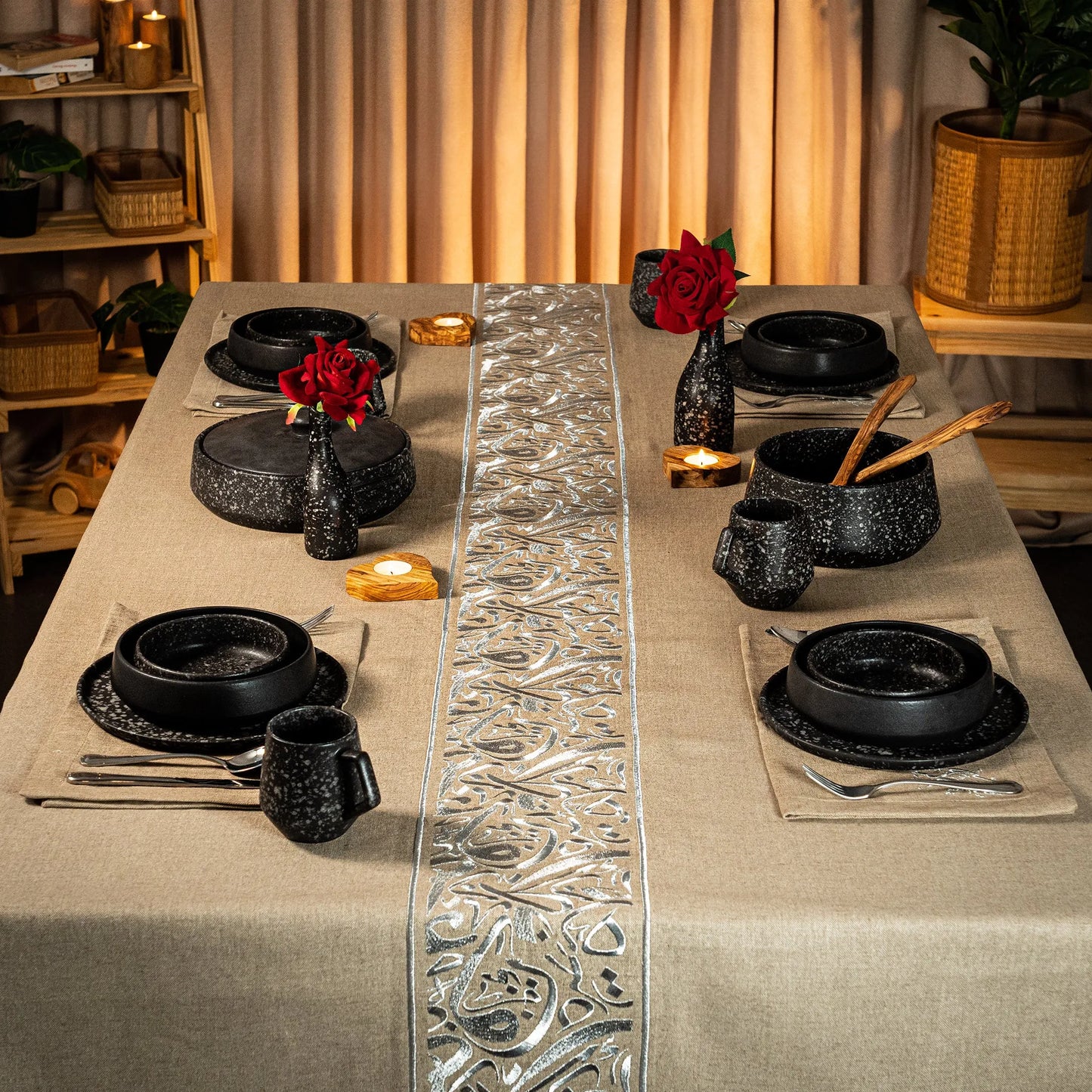 Luxurious Calligraphic Tablecloth – Elegance for Every Gathering
