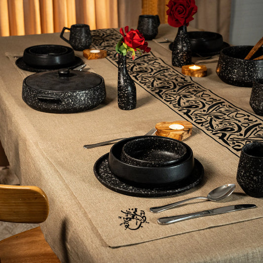 Luxurious Calligraphic Tablecloth – Elegance for Every Gathering