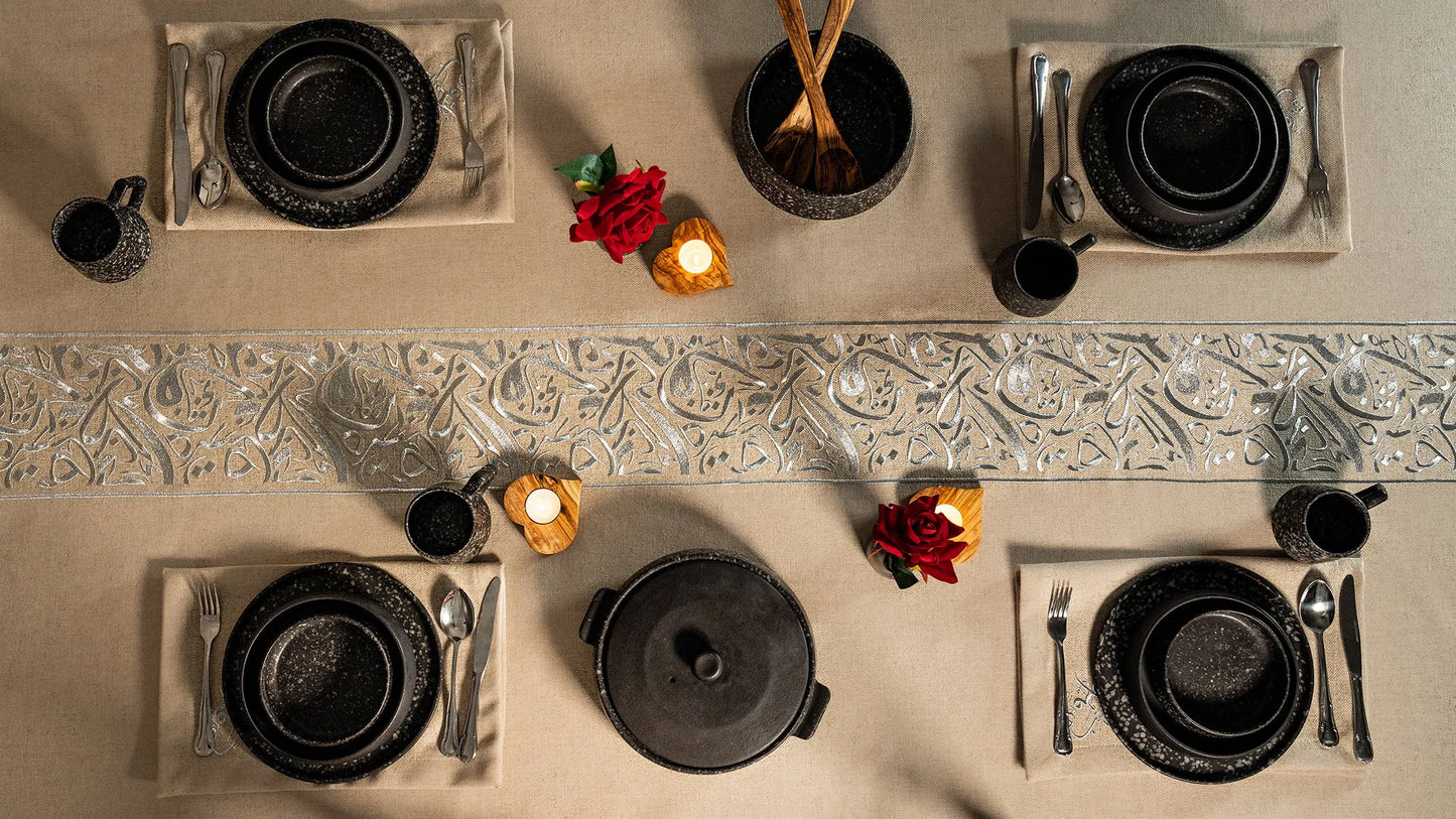 Luxurious Calligraphic Tablecloth – Elegance for Every Gathering