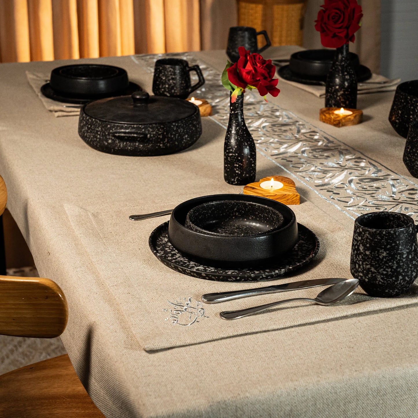Luxurious Calligraphic Tablecloth – Elegance for Every Gathering