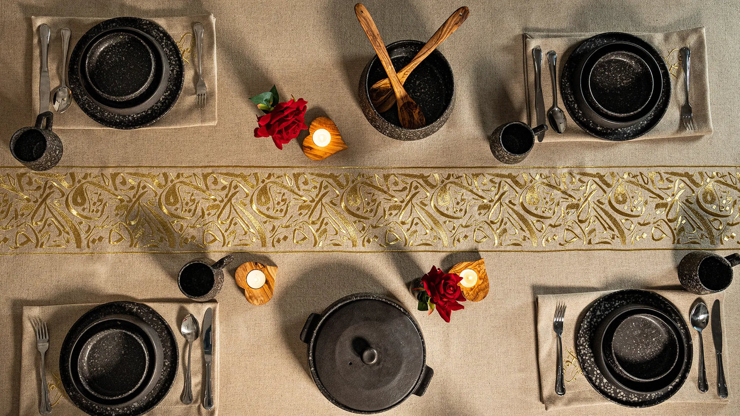Luxurious Calligraphic Tablecloth – Elegance for Every Gathering