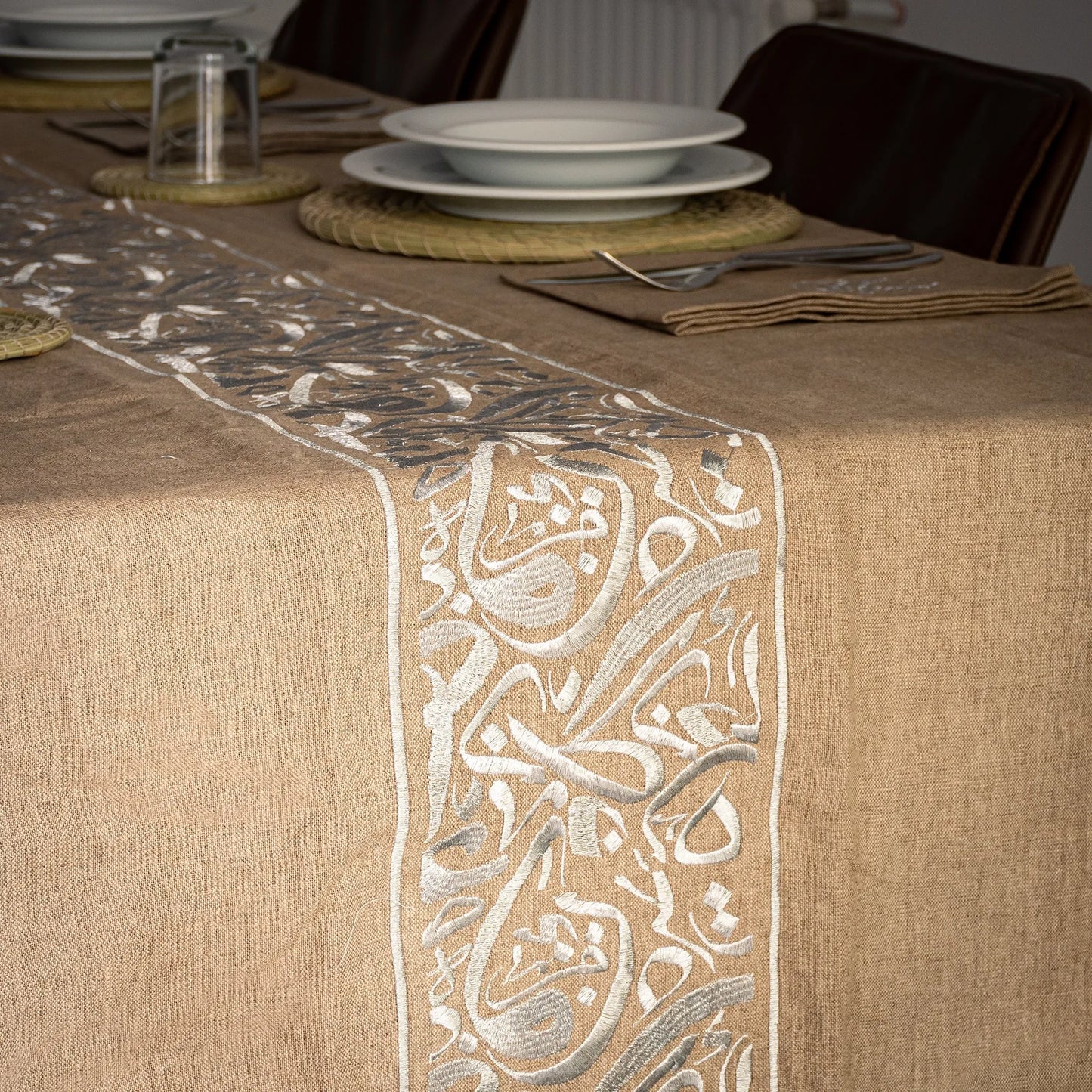 Luxurious Calligraphic Tablecloth – Elegance for Every Gathering