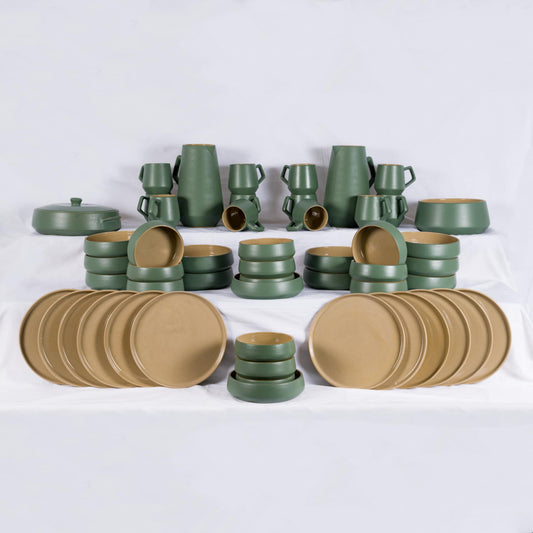 Handmade Stoneware Jade Table Set – Elegant Artisan Ceramic Dinnerware