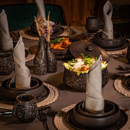 Handmade Black Stoneware Table Set – Elegant Artisan Ceramic Dinnerware