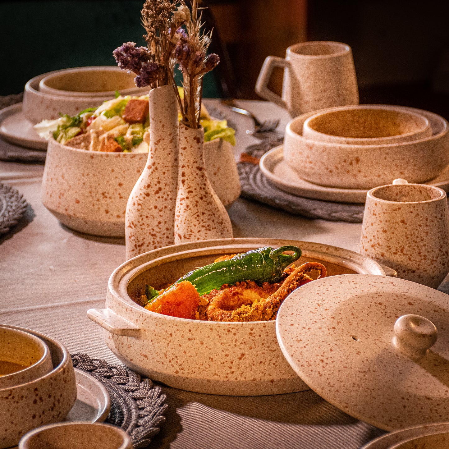 Handmade White Stoneware Table Set – Elegant Artisan Ceramic Dinnerware