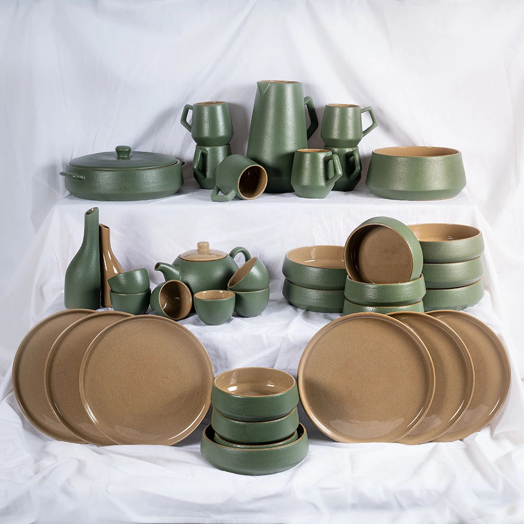 Handmade Stoneware Jade Table Set – Elegant Artisan Ceramic Dinnerware