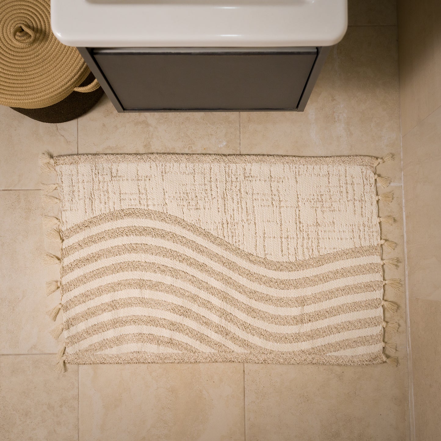 Handmade Cotton Bath Mat Sable| Reversible Bathroom Rug