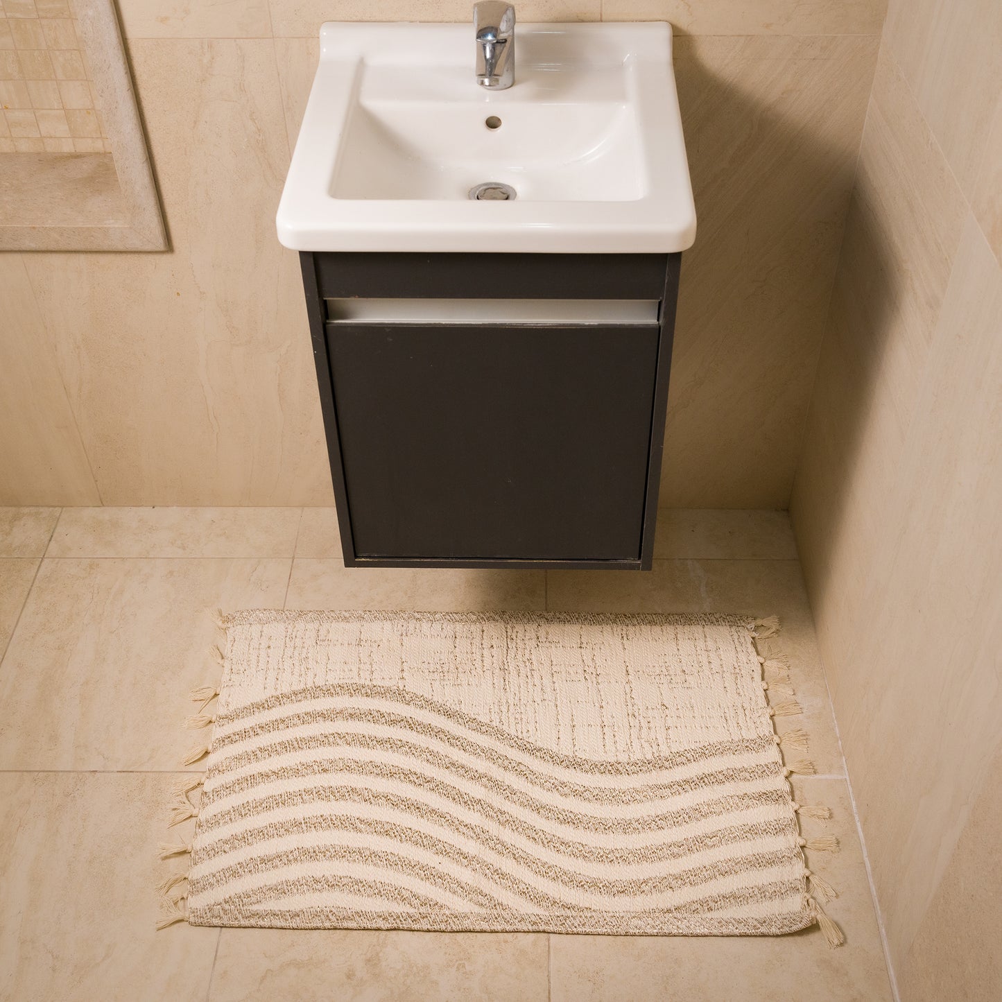 Handmade Cotton Bath Mat Sable| Reversible Bathroom Rug