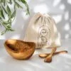 وعاء سلطة بيضاوي 18x14 سم مع مجموعة ملعقة وشوكة من خشب الزيتون