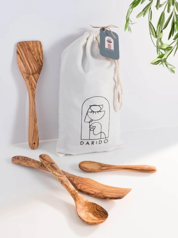 Darido Olive Wood Cooking Utensils Set of 3 with Extra Small Spoon - Darido
