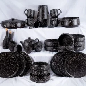 Handmade Black Stoneware Table Set – Elegant Artisan Ceramic Dinnerware