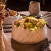 طقم طاولة فخاري أبيض يدوي – أواني عشاء خزفية أنيقة
